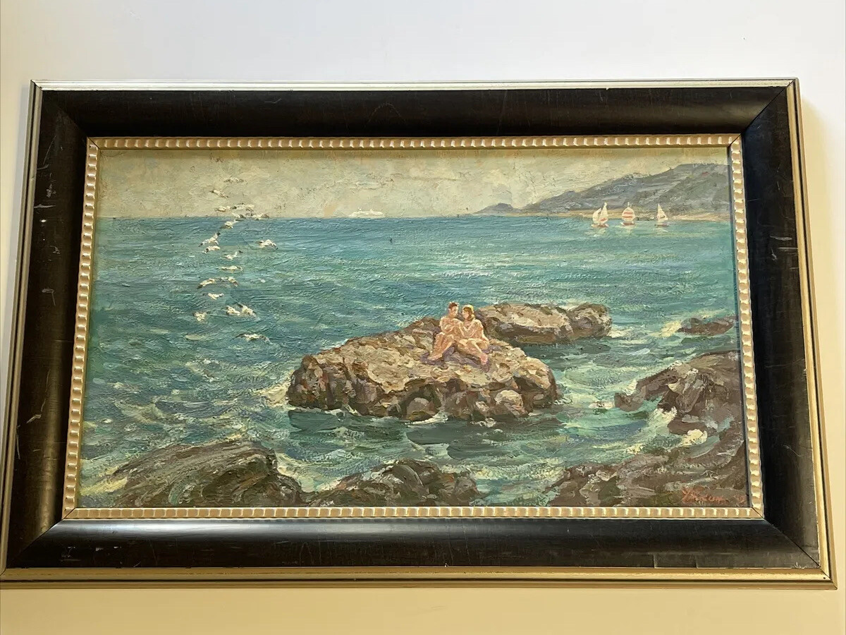 Vintage Painting Island Coastal Beach Landscape Listed Impressionism Russian