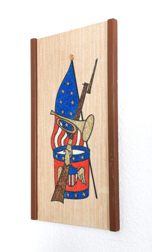 Vintage Mid Century Modern Patriot Civil War framed gravel rock Mosaic art
