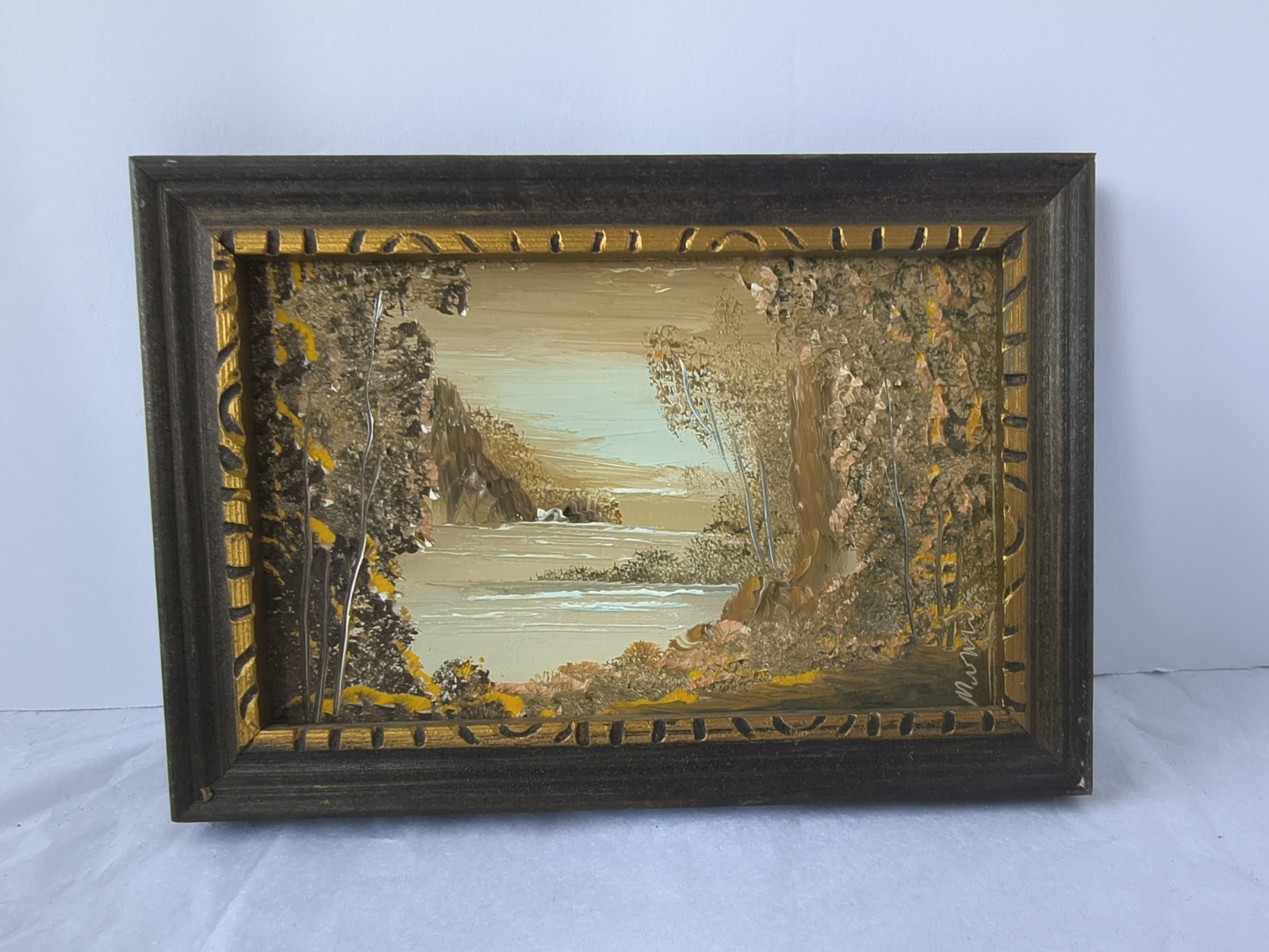 Vintage Mini Hand painted Nature Scene Framed Oil Painting