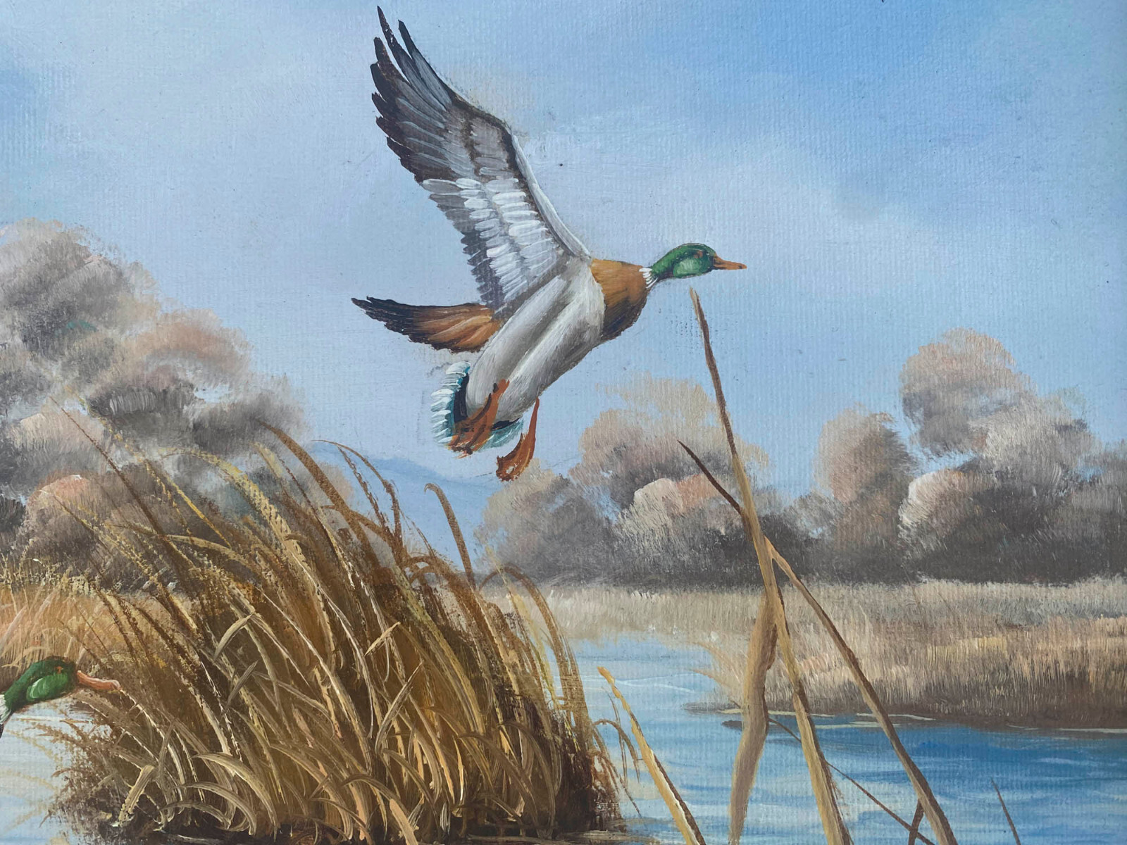 Bruce Taylor «Secret Spot» Original Acrylic Mallard Ducks Painting 1989 17×21