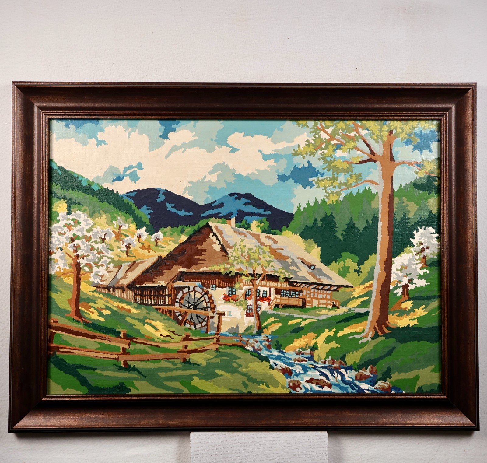 Vintage Paint by number Cabin in the Woods Framed