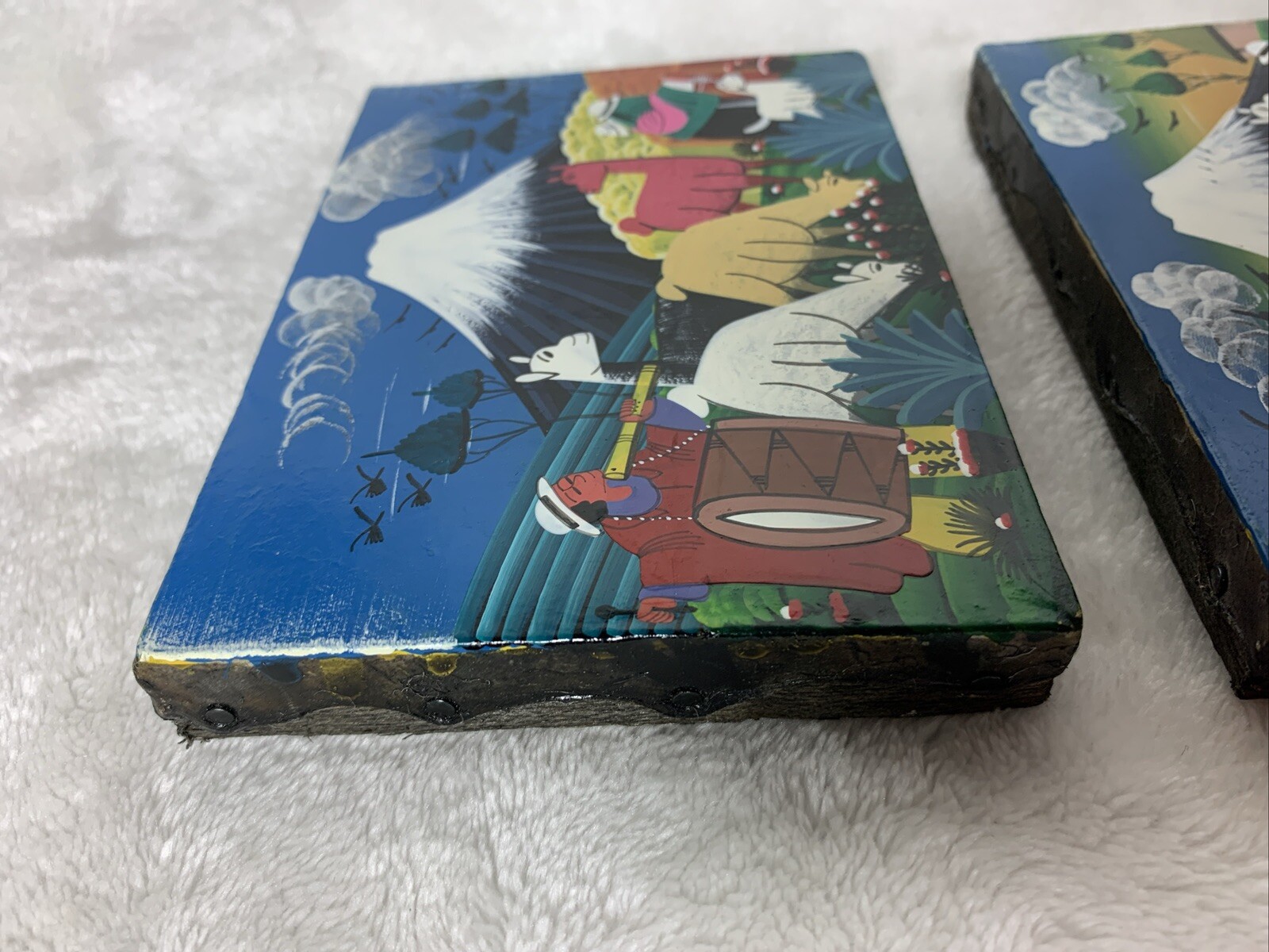 Vintage Cotopaxi Ecuador Mini Paintings Hide Llama Alpaca Signed Pedro Vega Pair