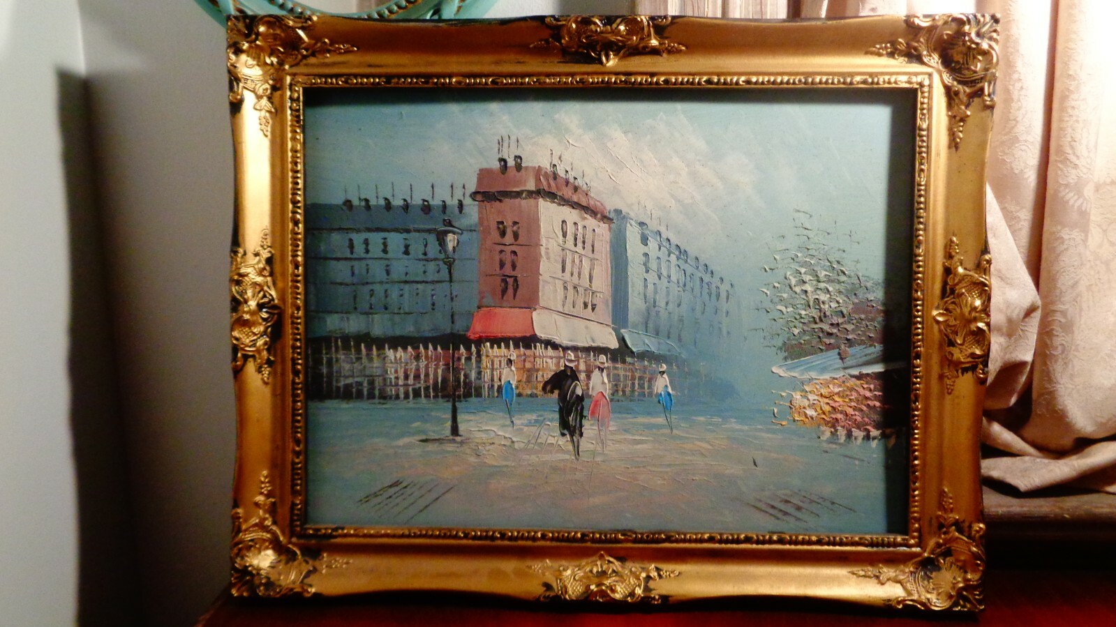 Mid Century Modern Paris Style Shabby Chic City Vintage Painting Framed