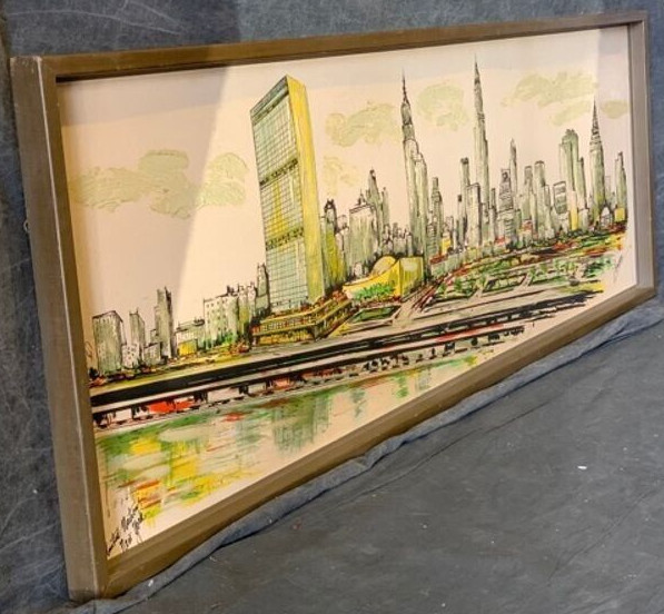 Mid-Century NYC United Nations J. Windsor Signed Embellished Silkscreen Board