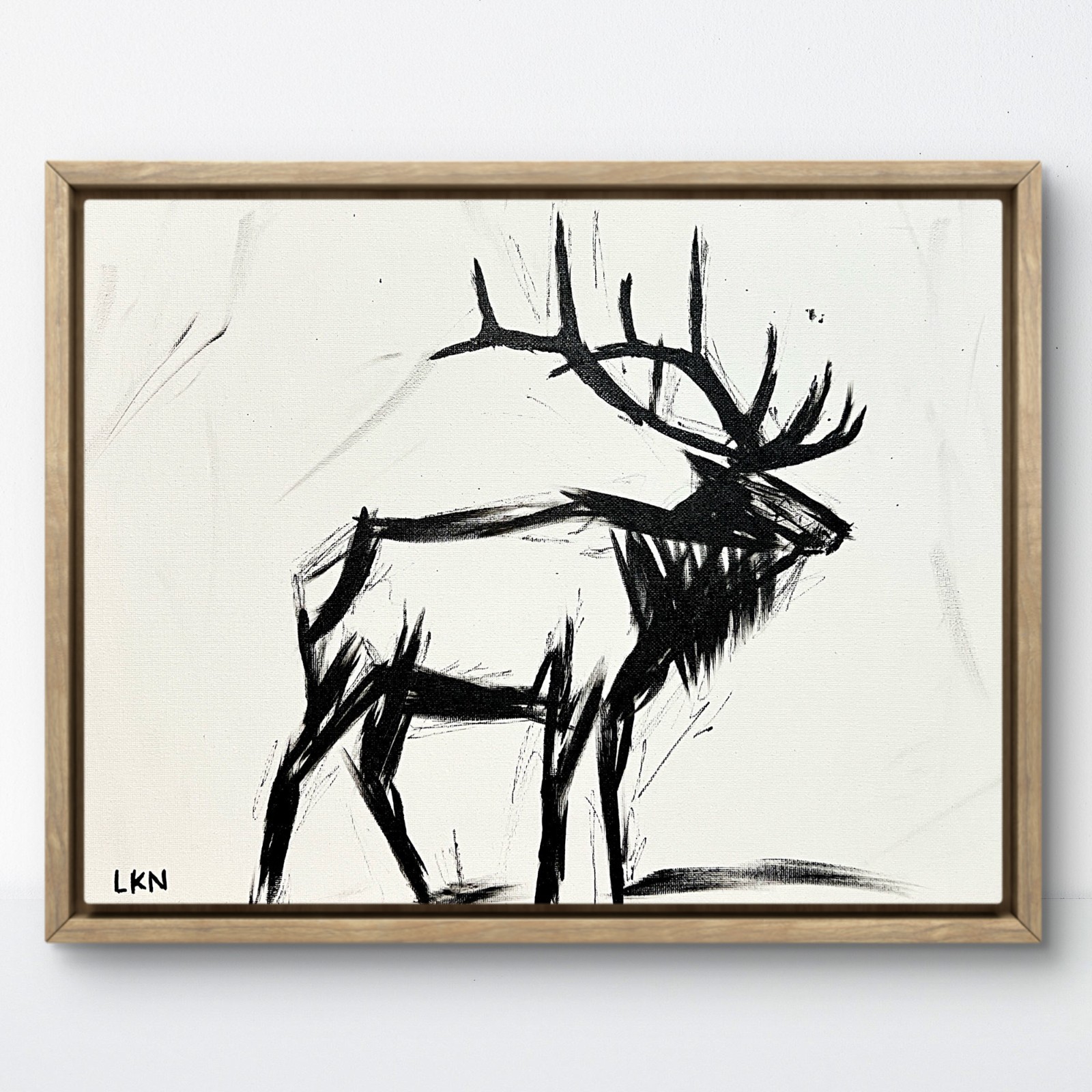 Laeknapes Abstract Art 12X16 Canvas Expressionist Home Decor Monochromatic Elk