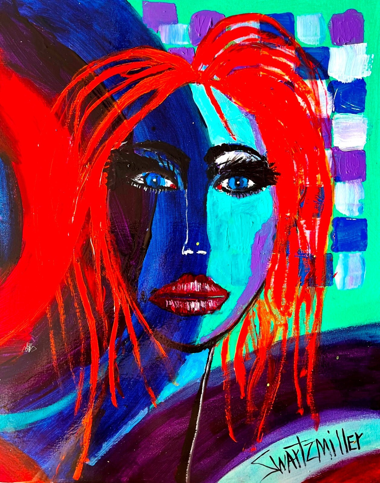 ABSTRACT LADY Painting SWARTZMILLER DNA SIGNED ART UPCYCLED unique ACRYLIC NEW