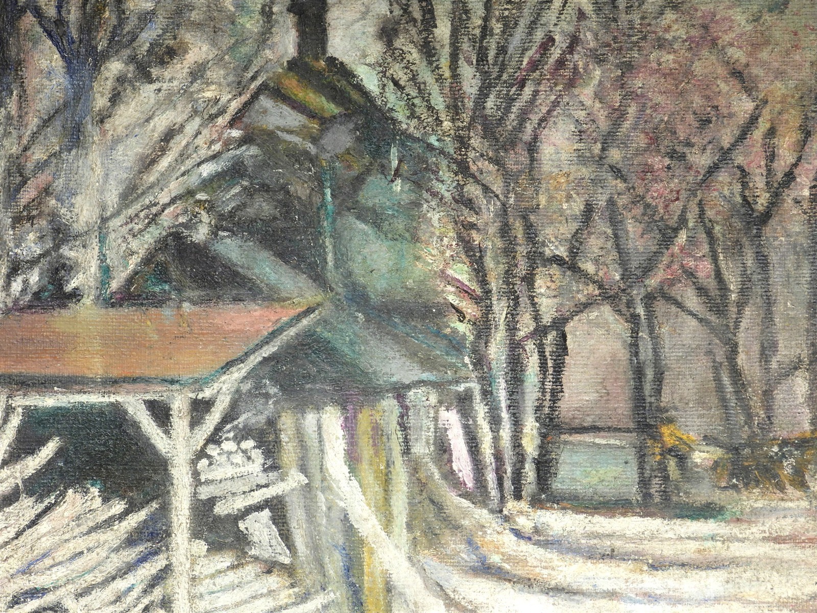1946 William H. Hollis New England Wood Shed Homestead Landscape O/C Painting