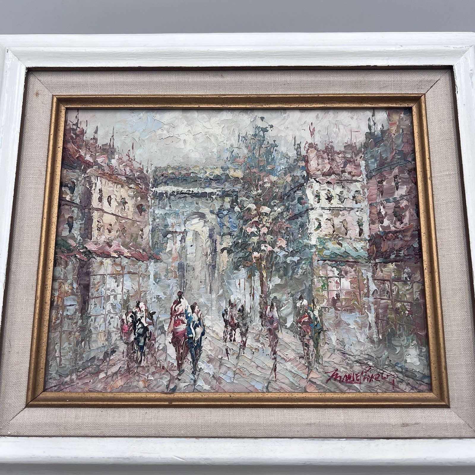 ORIGINAL 70s MARIE CHARLOT Framed Impasto Oil Painting Paris Street Scene Signed