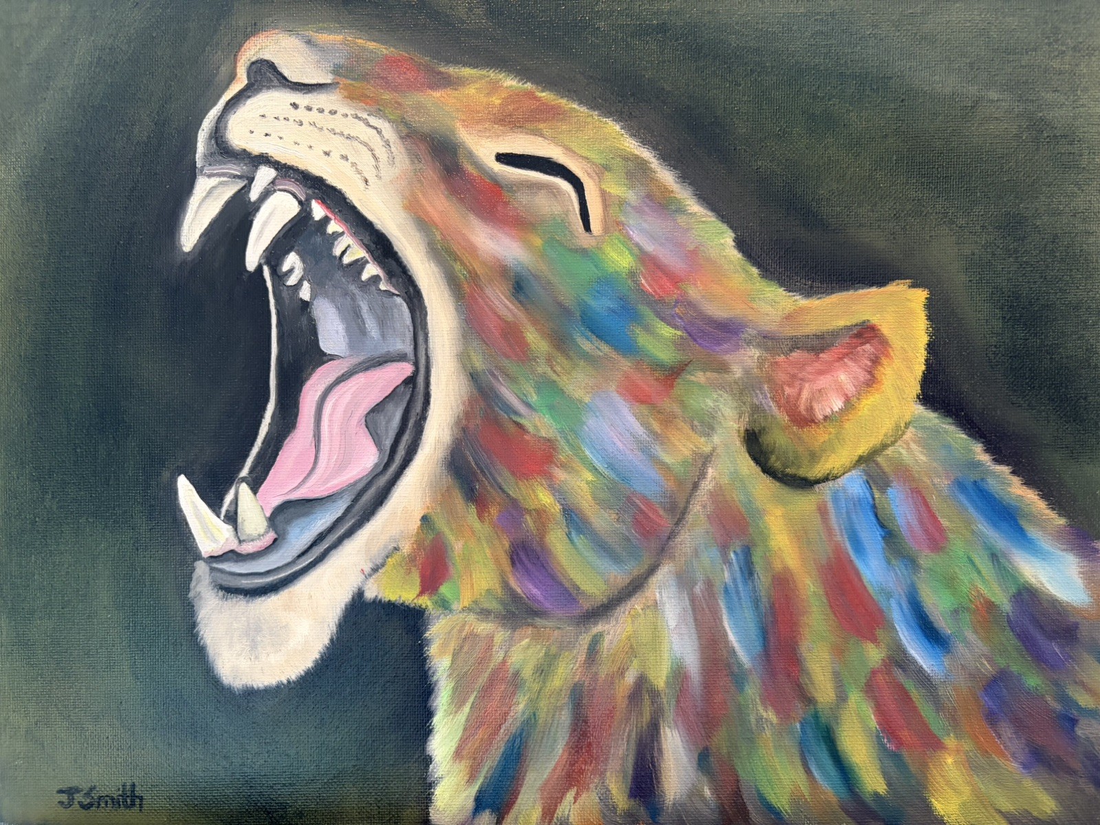 Original oil painting 11 x 14 inches ferocious wildcat cougar in abstract style