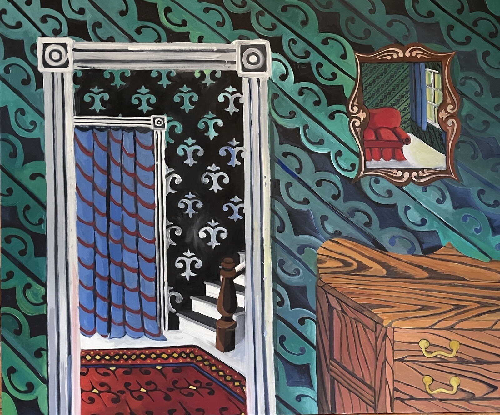Kevin Sutton, Signed, Original Modern Oil On Canvas, Abstract Of Interior