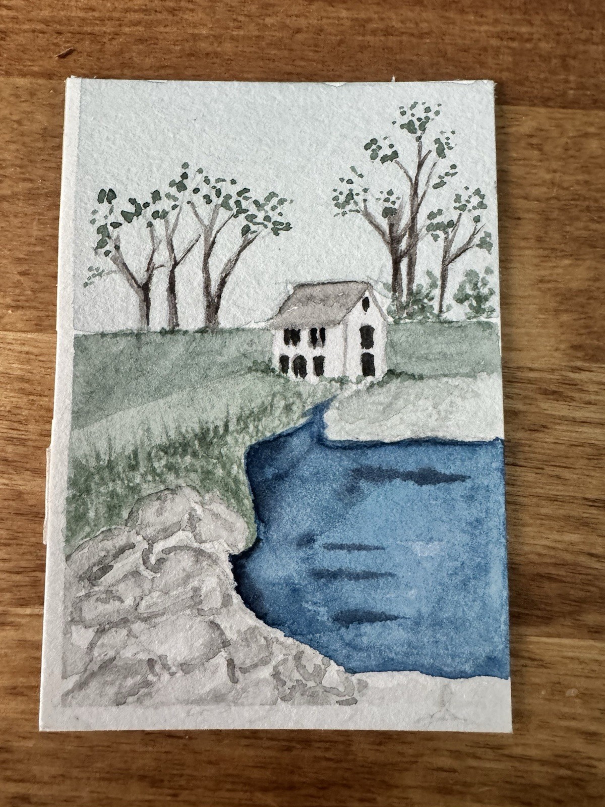 ACEO “Cottage Cool Waters” Watercolor By DBossert Features Landscape With Water