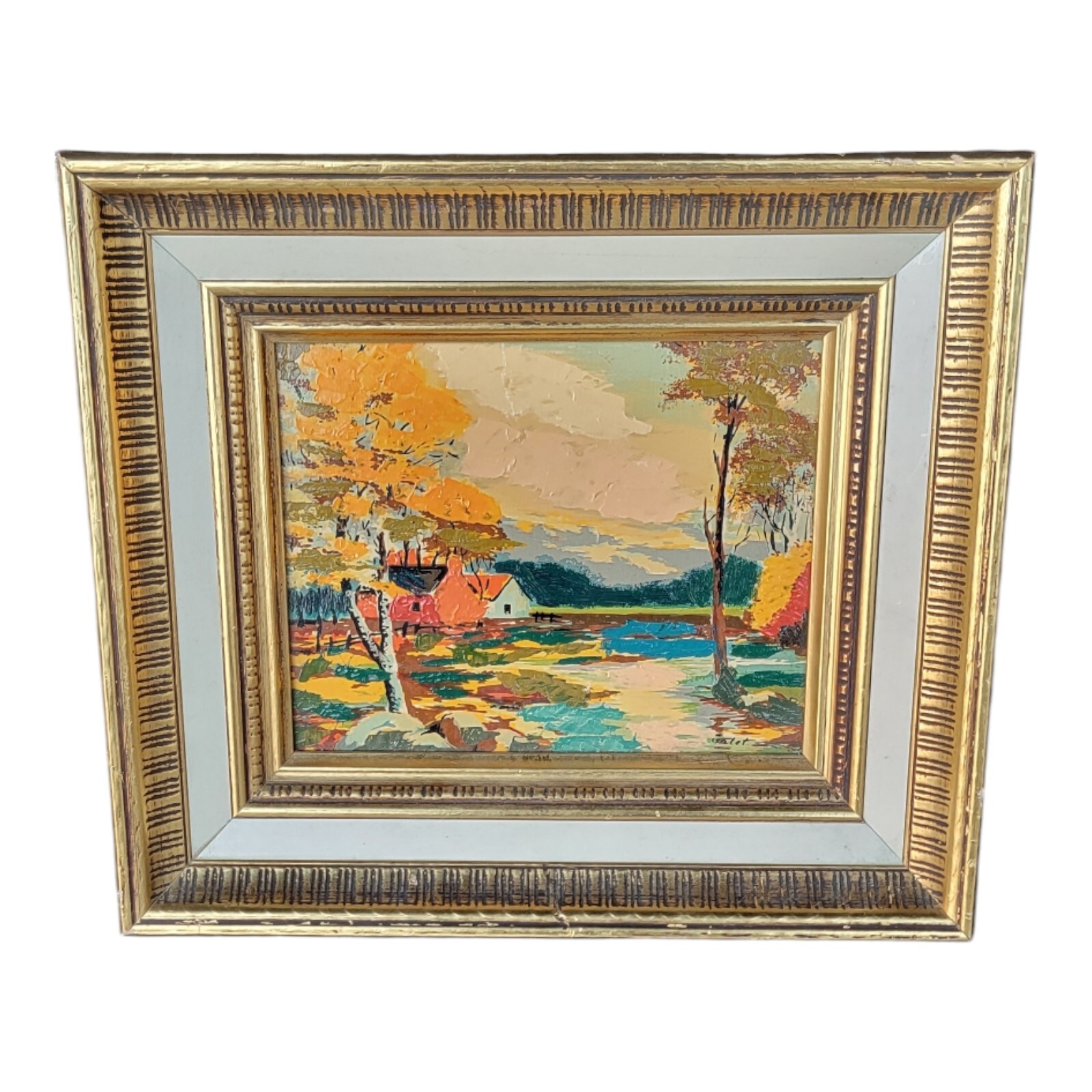 Galet Yellow, Blue & Green 20th Century French Countryside Landscape Painting