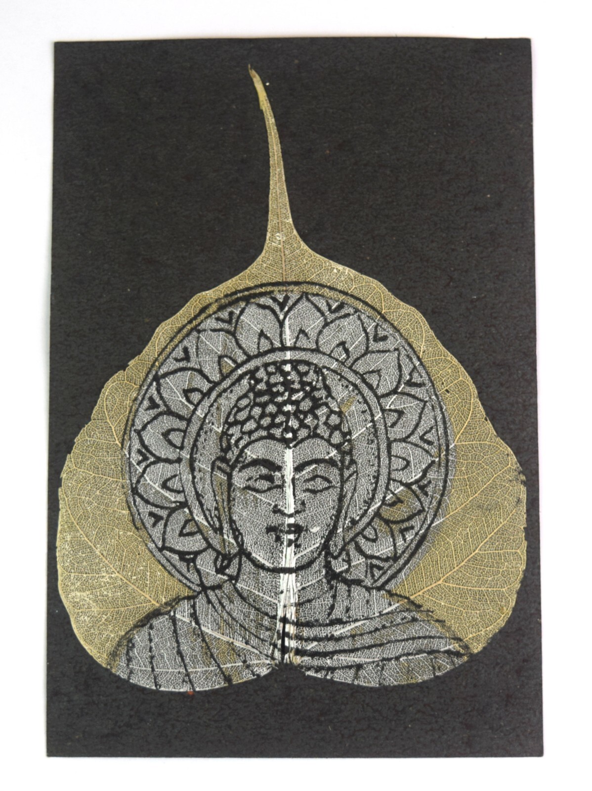Hand Painted Buddha Peepal Leaf Painting Greeting Cards Unique Gift. i54-756