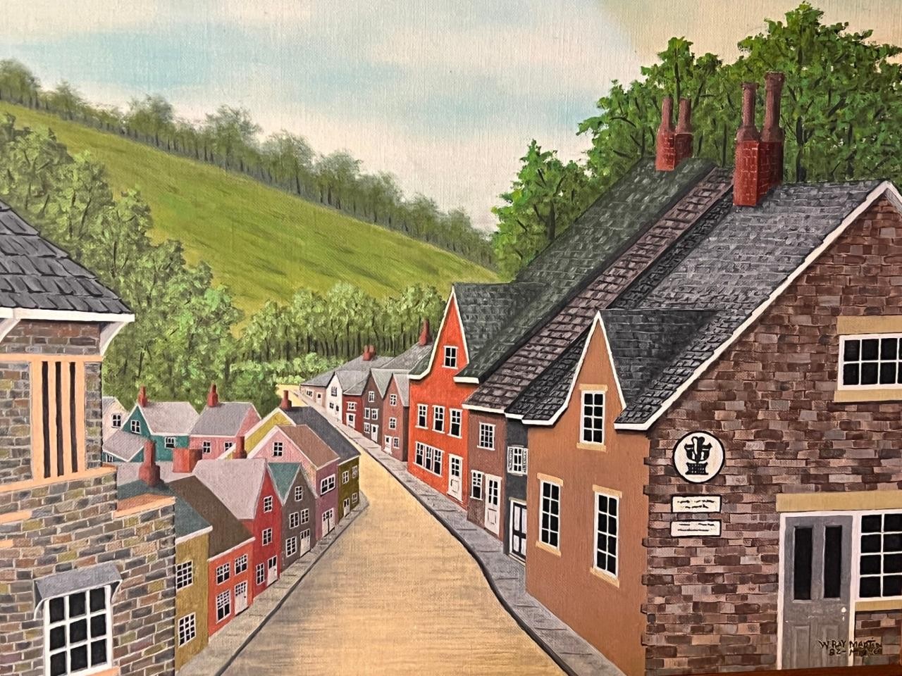 Vintage Oil Painting English Town England Architecture Landscape Artist Signed