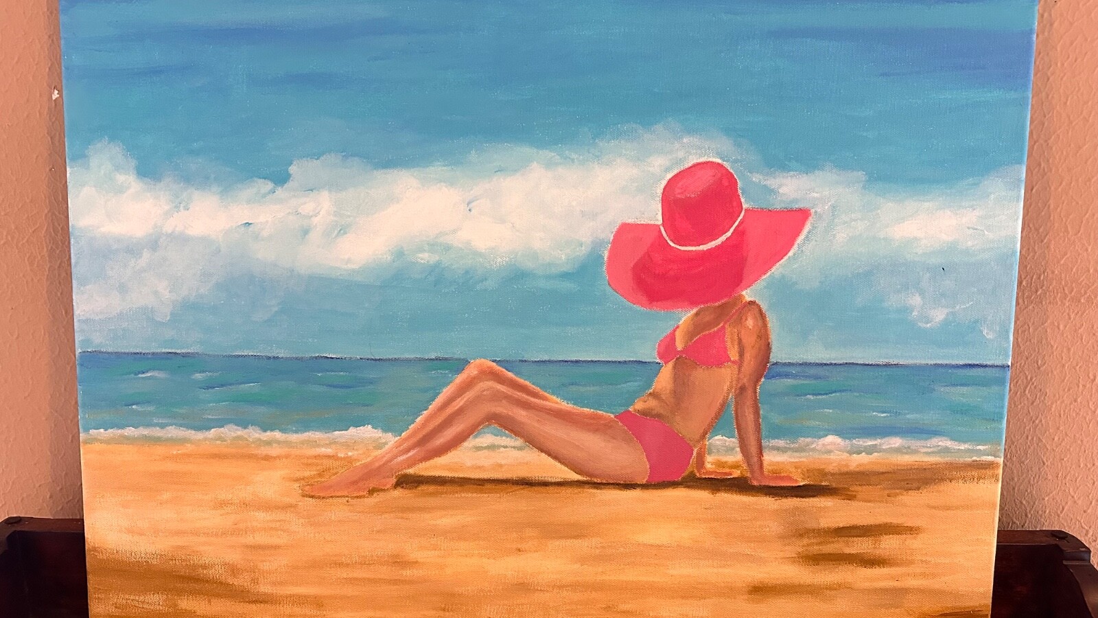 Original Painting Beach Girl Pink bikini Wall Art 24”x 18”