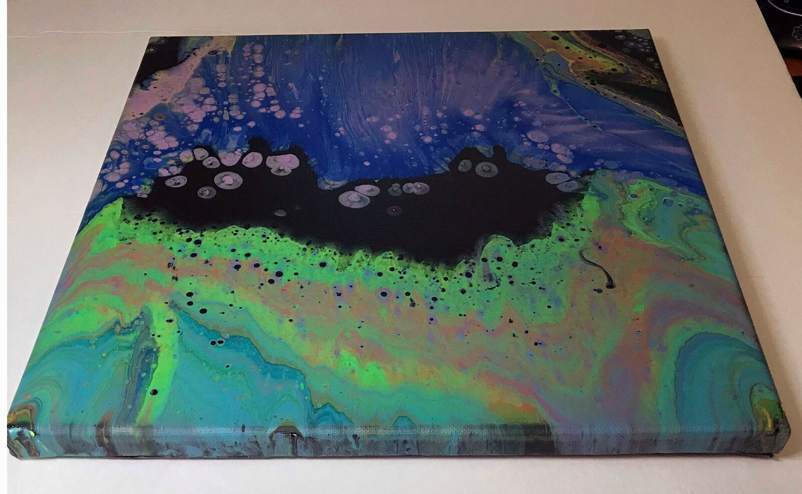 Original Acrylic Pour Abstract Painting 12×12 «Aurora Borealis» Couples Painting