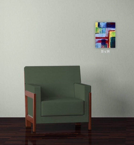 ShawNshawN Abstract Original Painting on Canvas – 11×14 Blue Green Yellow