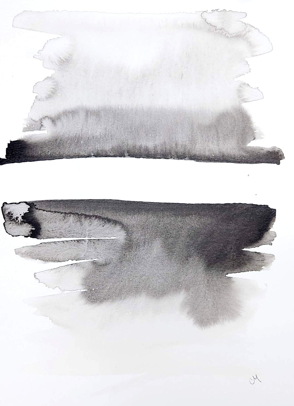 Original Abstract 9×12 Painting Ink Black White Minimalist Wall Art Home Decor
