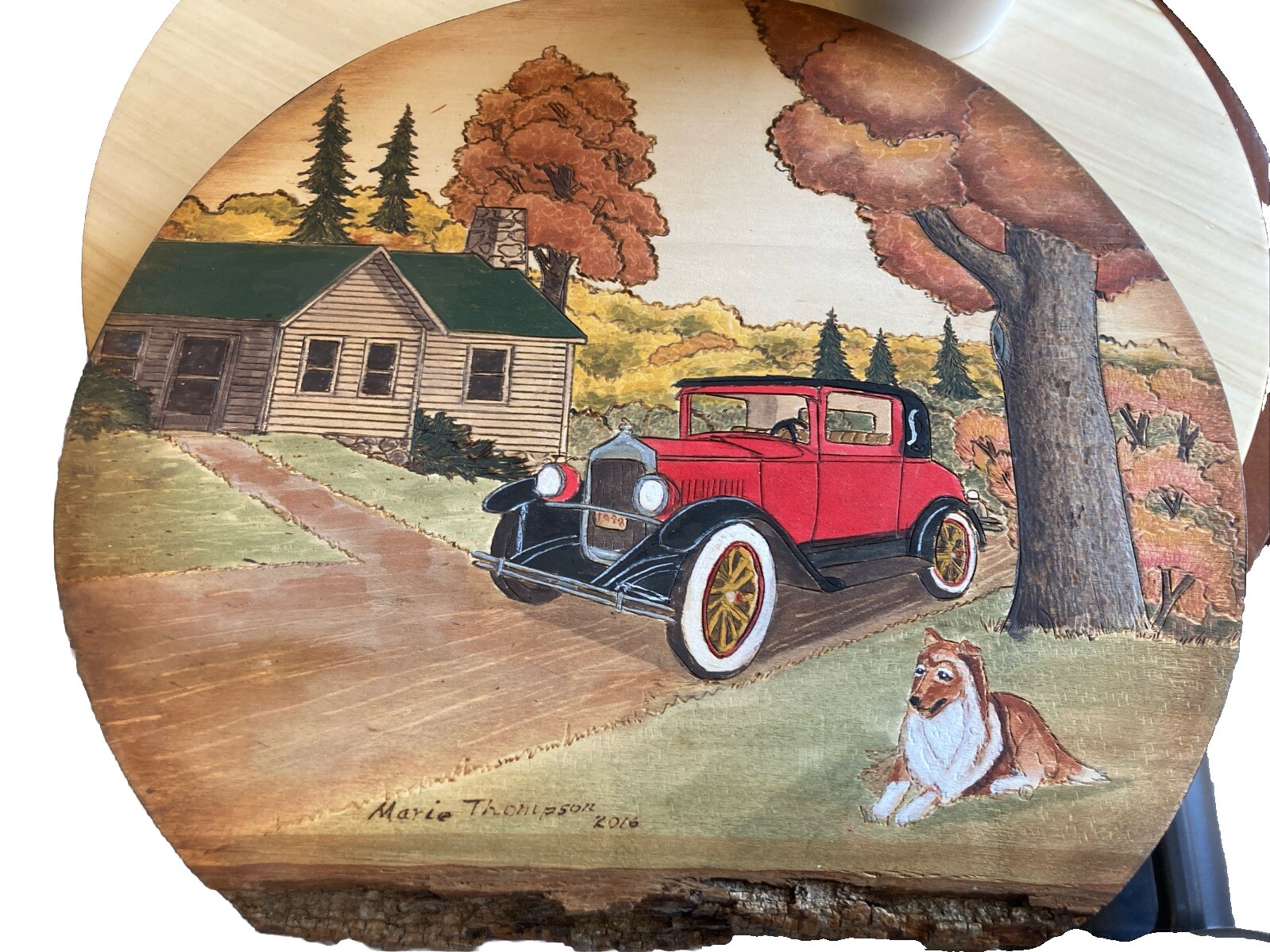 Pyrography Fall Landscape Wood Burning Marie Thompson Art Cabin Collie Vrg Car