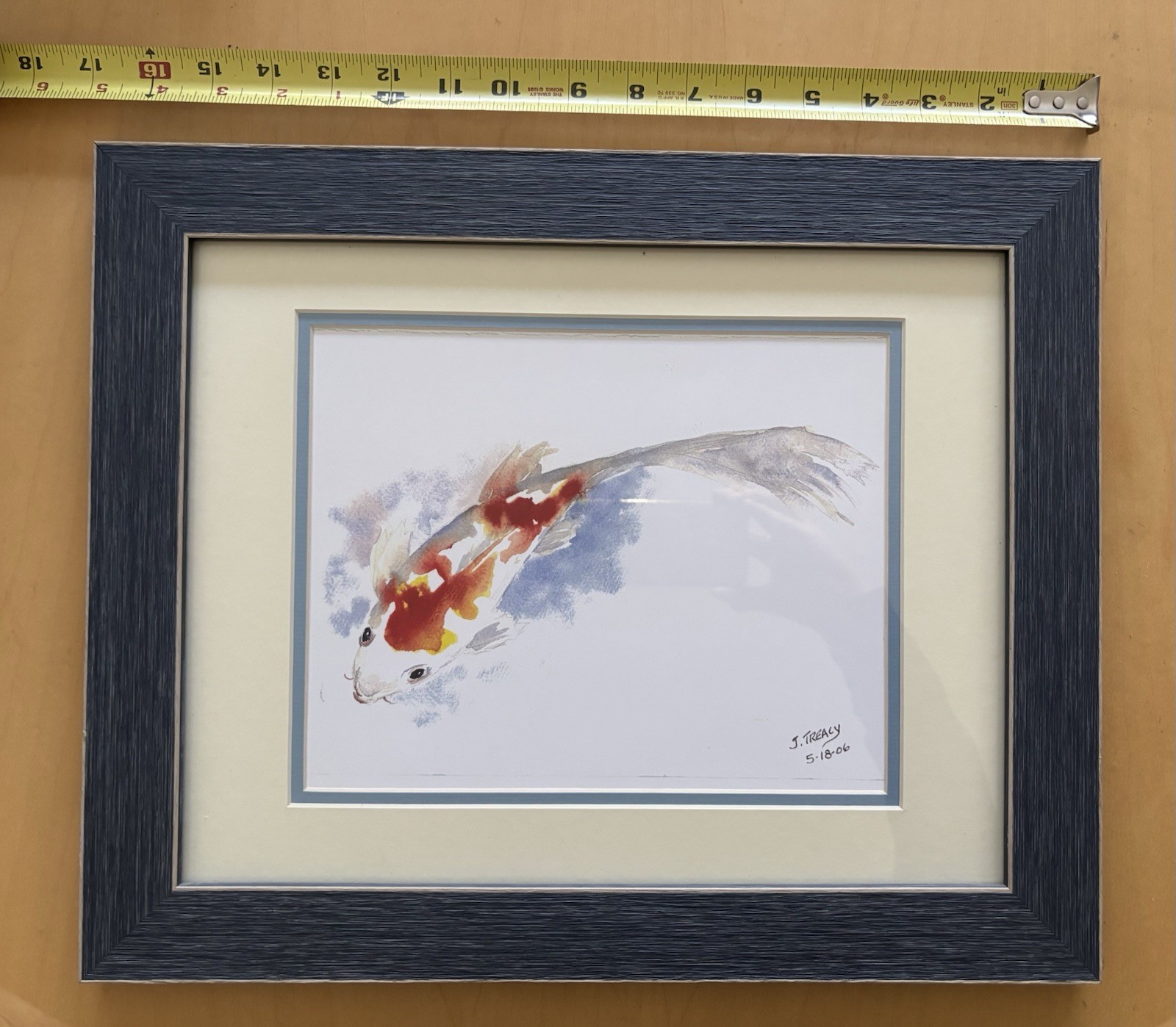 Original Jamie Treacy Koi Fish Watercolor Painting Signed Framed ContemporaryArt
