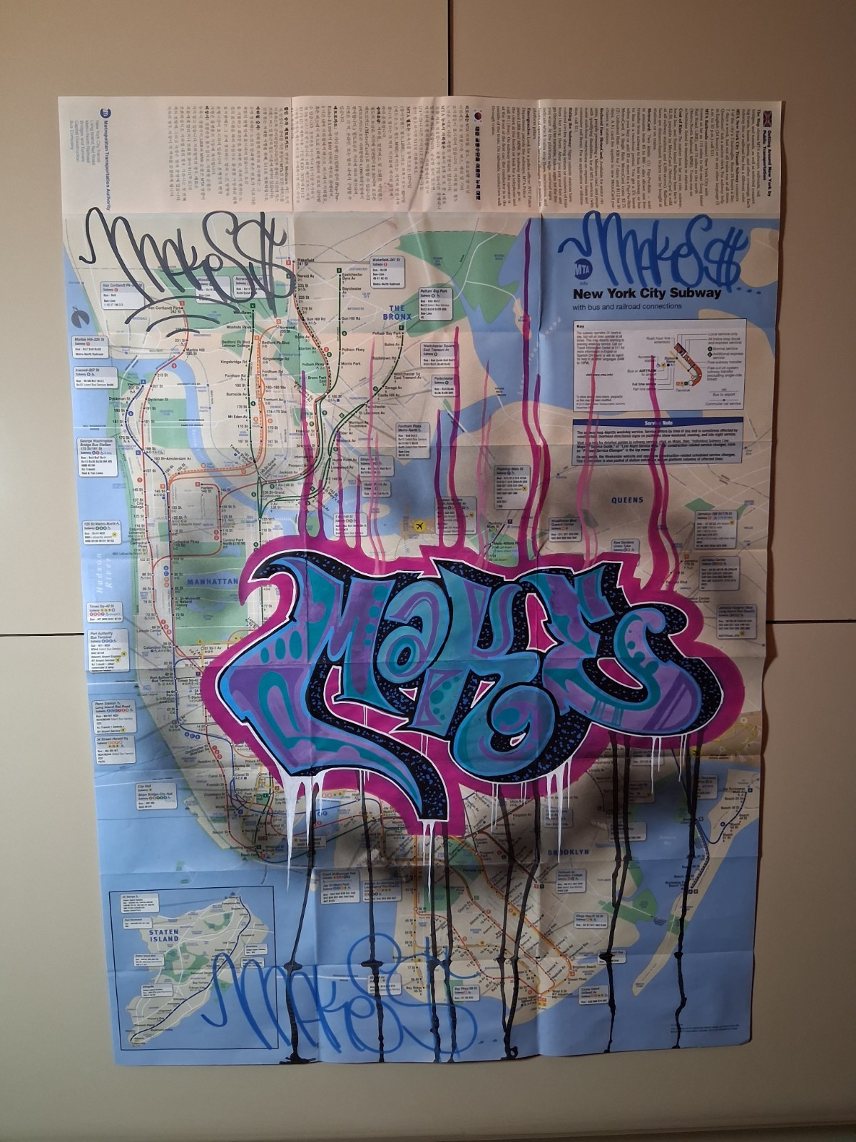 New York Subway Map Graffiti – 23 x 34 Inches – Original Art By MAKE$