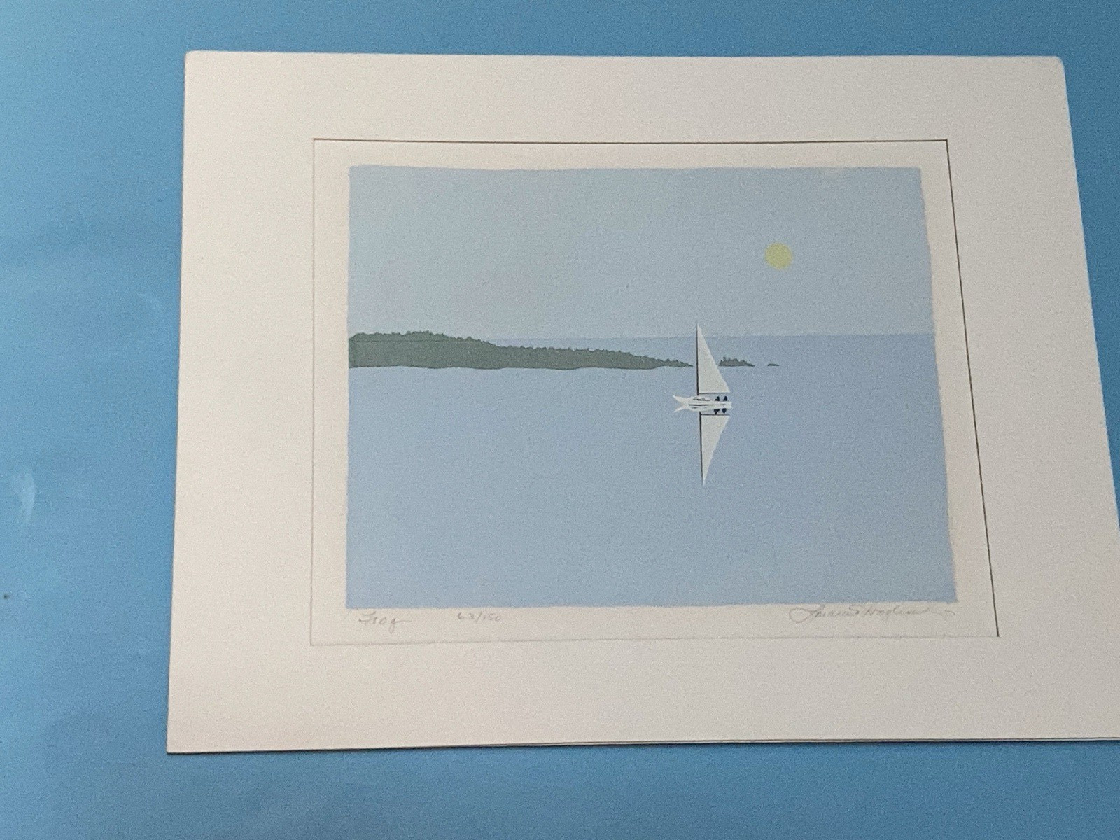 Artist L Hoglund Awesome Print #63/150 Title»Fog» View from Two in a SailBoat