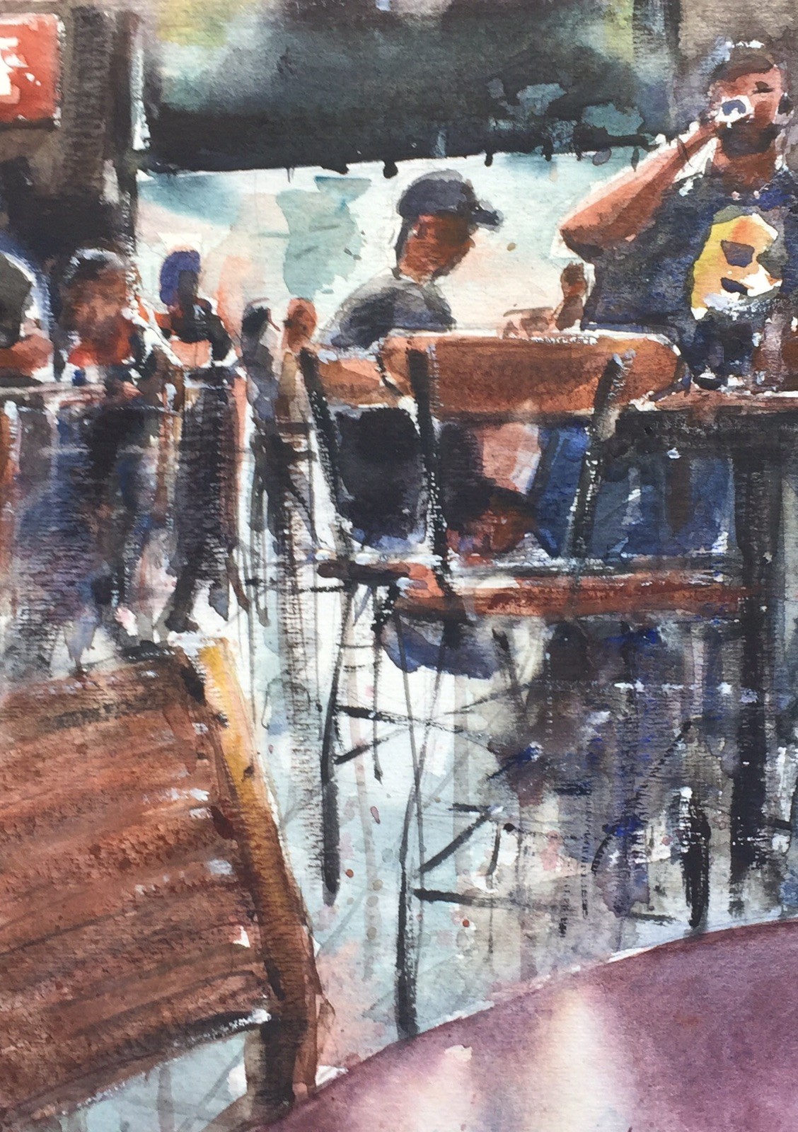 Original Watercolor Painting Sports Bar One-of-a-kind 7.1/2″ X 10.1/2″ Art
