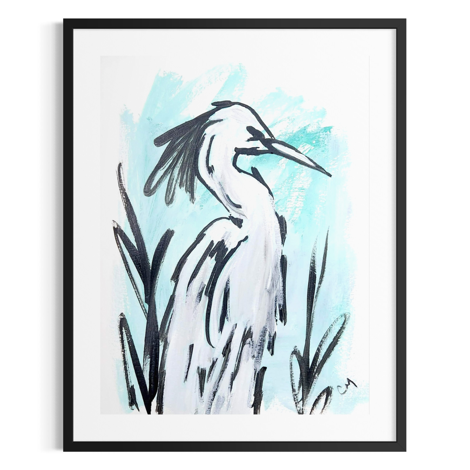 Original Abstract 9×12 Heron Painting Acrylic Coastal Tropical Wall Art Paper