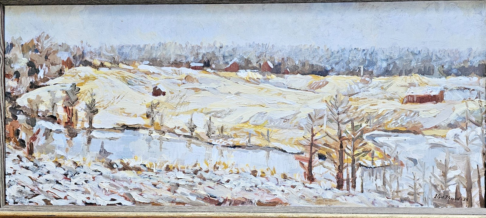 LARGE SCANDINAVIAN MID CENTURY PAINTING PANORAMA LANDSCAPE SIGNED EIGIL THORELL