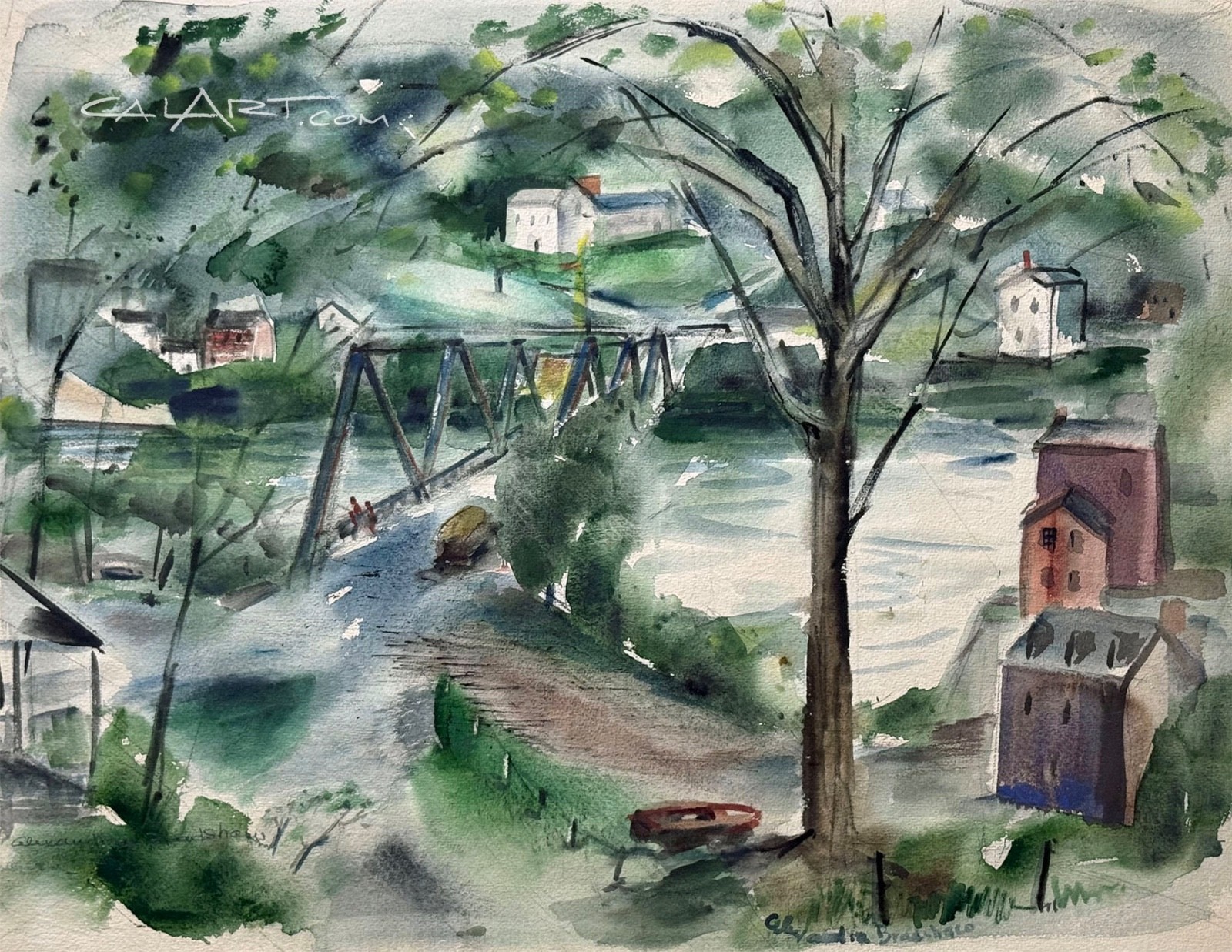 1940s Painting of HARRIS STREET BRIDGE Taunton, MA by Alexandra Bradshaw Hoag!