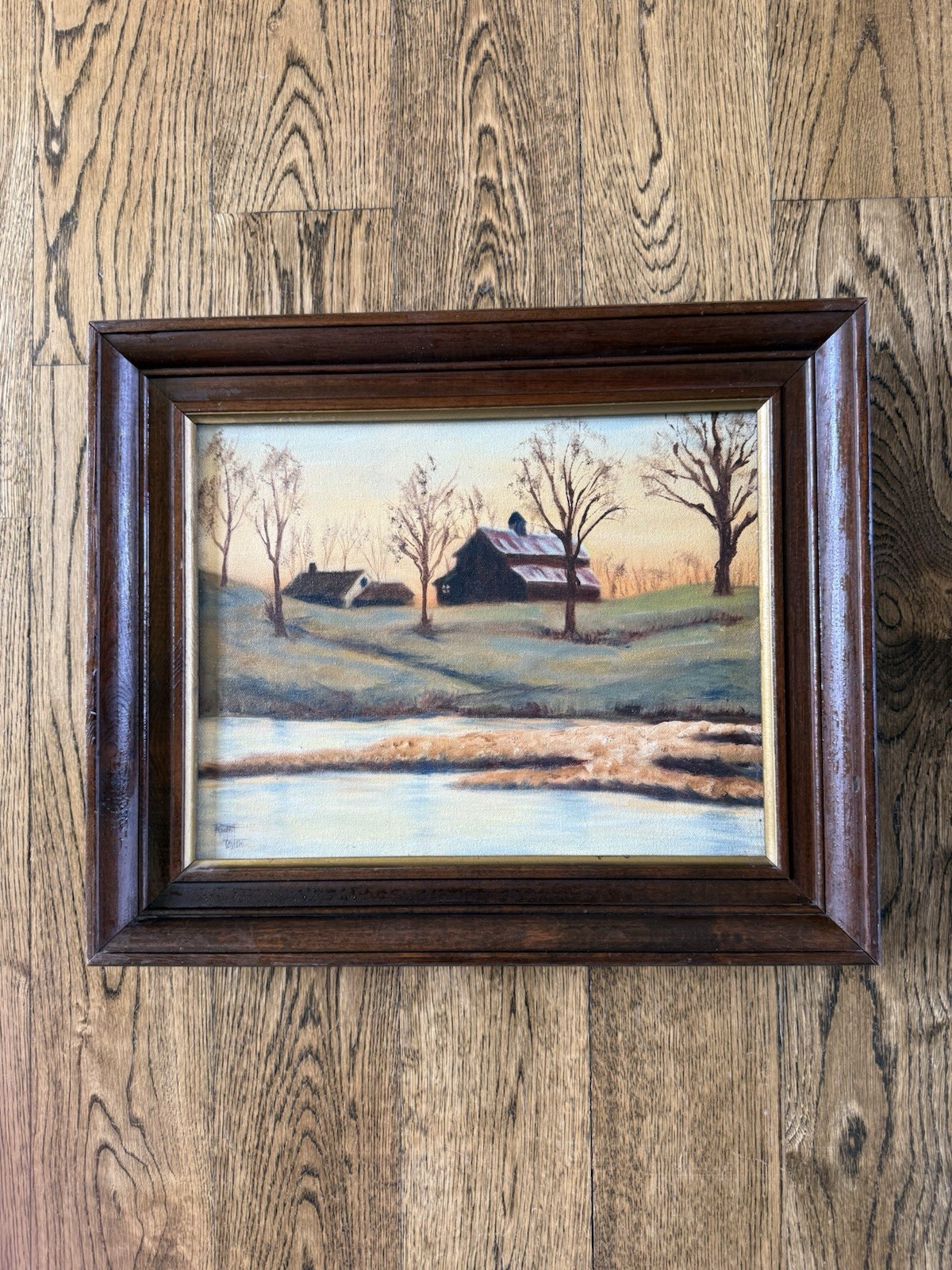 Vintage Rustic Country Barn Scene Framed Signed Oil Painting 18 1/2” X 15 1/2”