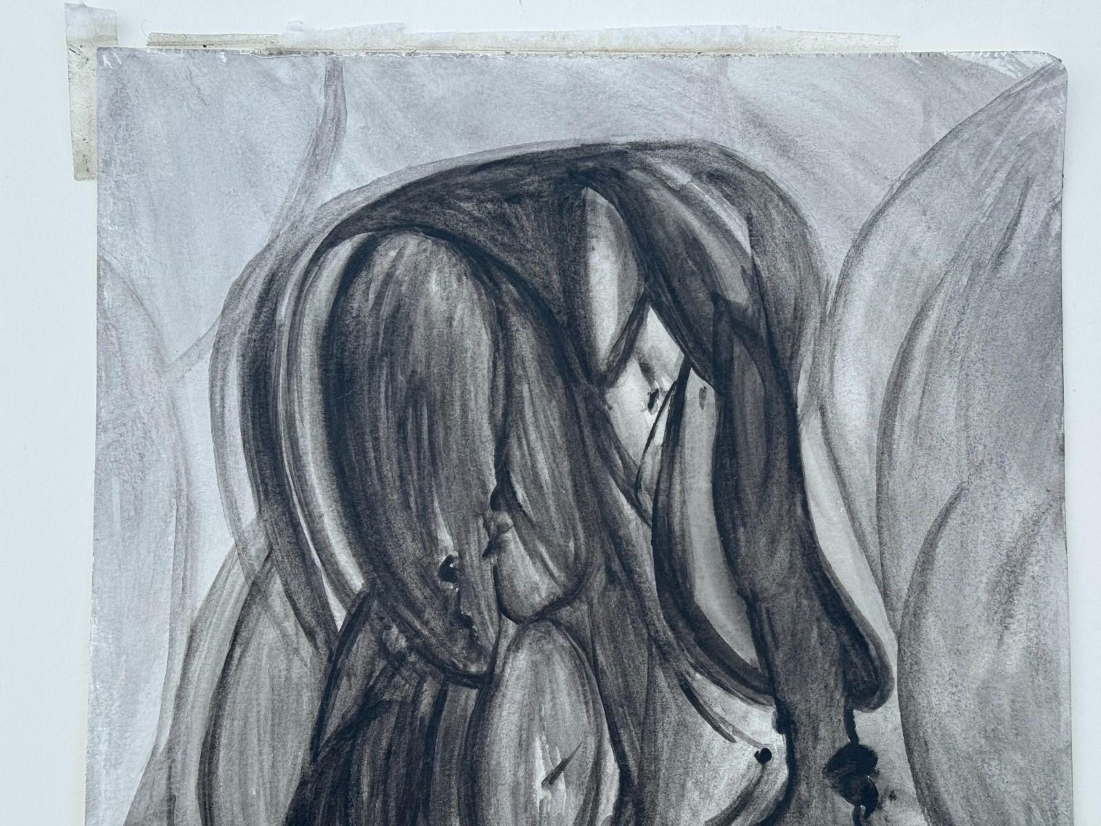 GOOBS SIGNED ABSTRACT WATERCOLOR DRAWING PAINTING WOMEN FACES & FIGURES ORIGINAL