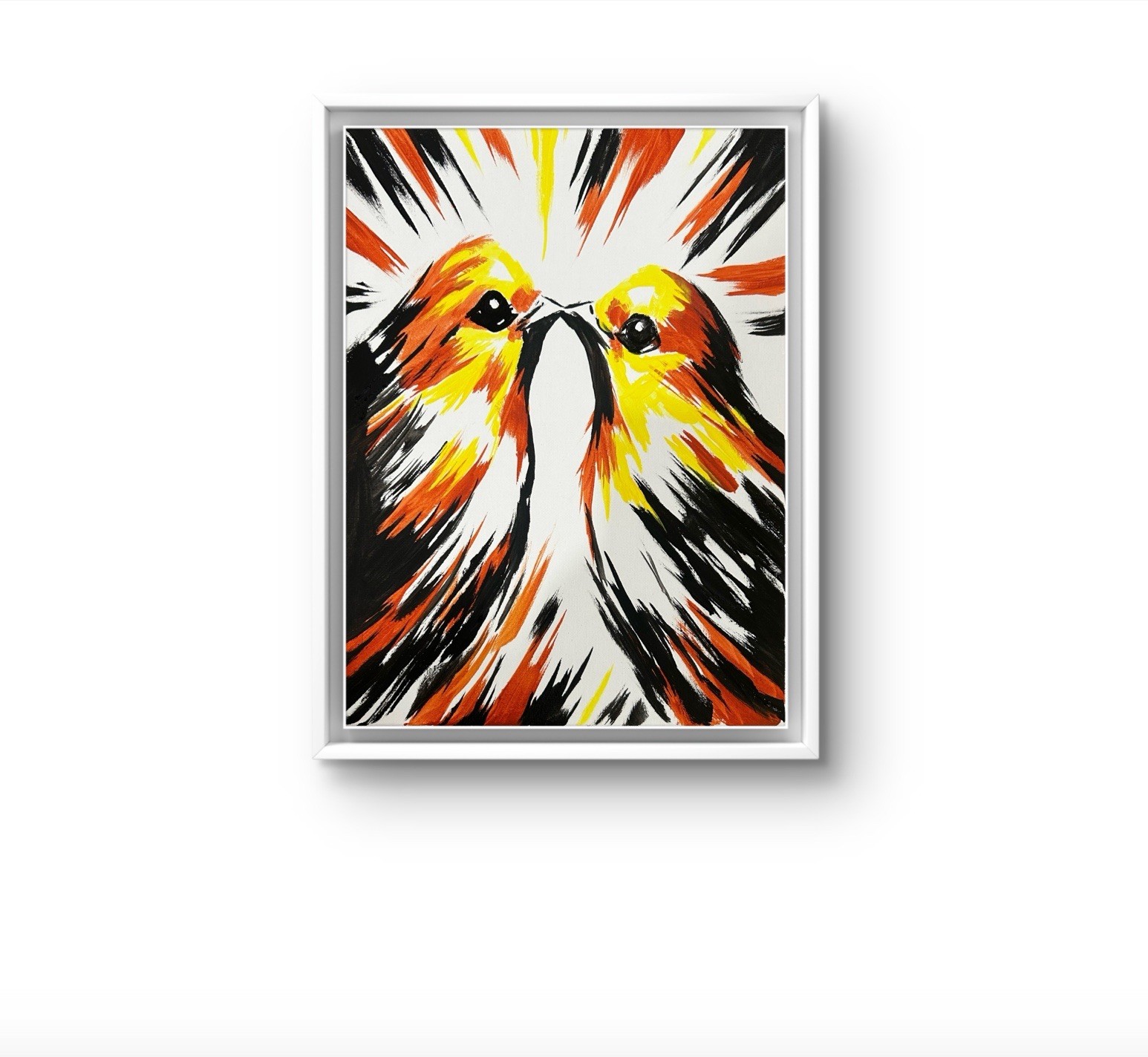 Original Abstract Acrylic Painting Birds Kissing Love 14×11 canvas Wall Art Home