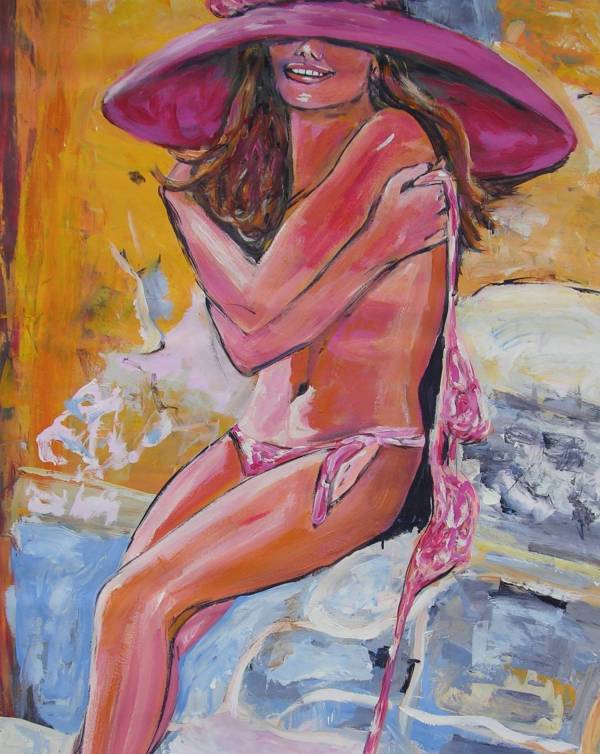 Bikini Beach Babe Hat Contemporary Original Modern Painting Art Dan Byl 4×5′