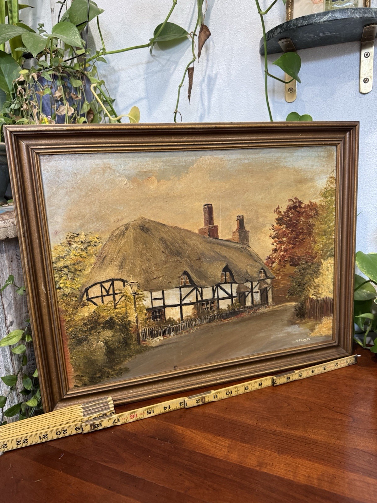 MCM Impressionist Landscape cottage Village~Oil Painting Signed ~ primitive