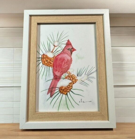 Original CARDINAL Watercolor Painting 6.5″ x 8.5″ Framed