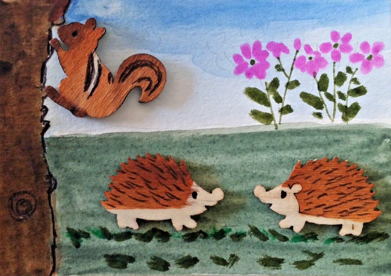 ACEO Original – 3D Multi Media Chipmunk Hogs Country 2.5 x 3.5 Signed by MY