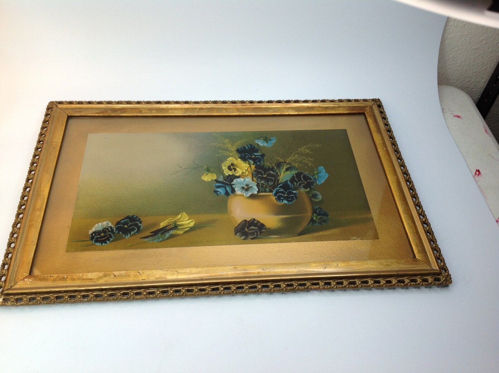 Antique 1894 Le Ray «Peach Blossoms» litho artwork painting frame F/G