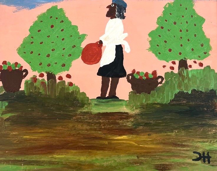 Clementine Hunter (Handmade) Signed Oil Painting on Canvas 40×40 Cm in Naive Art