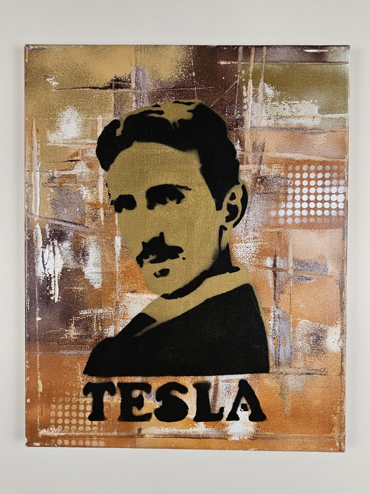 Original Signed Jacob Gardner Stencil Street Art Spraypaint Painting 20×16 Tesla
