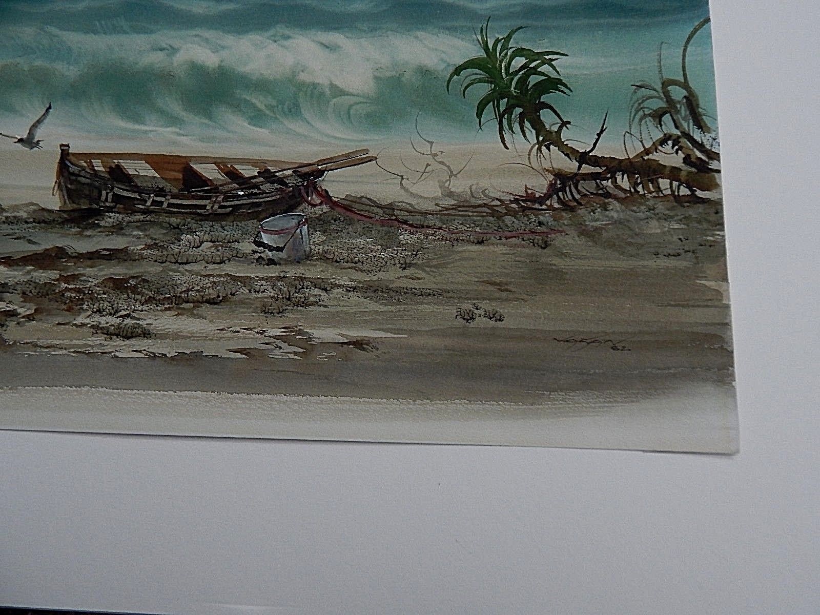 Crashing Ocean Waves, Original Beachfront Watercolor painting, By Vaughan. Mint.