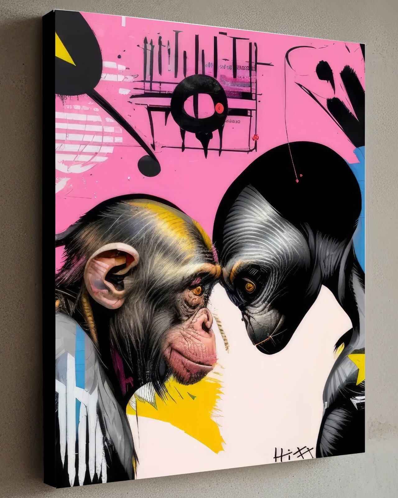 Alien vs Chimp Painting w/COA – Framed Canvas 40X30cm signed Hitt UFO