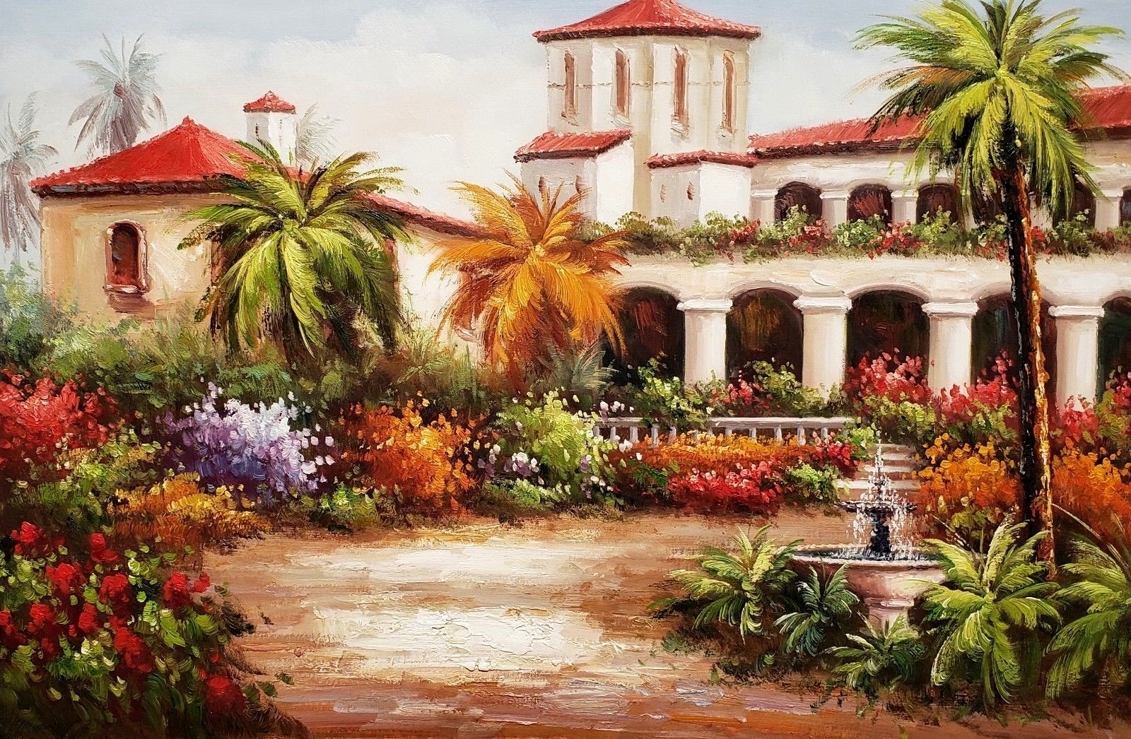 Hacienda Garden – # 1, 24×36, 100% Hand Painted Oil Painting on Canvas,