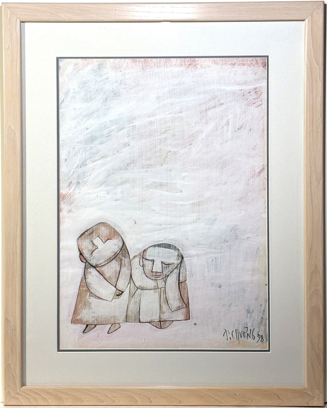 THANH CHUONG 20th c. Vietnamese MIXED MEDIA MODERN PAINTING 2 Figures 1998