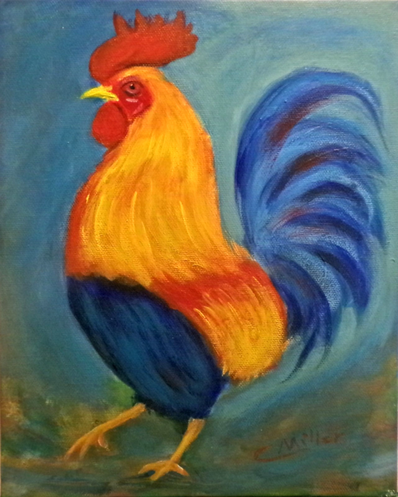 Original Rooster Painting 8×10 Farm Chicken Modern Wall Folk Art Decor Signed