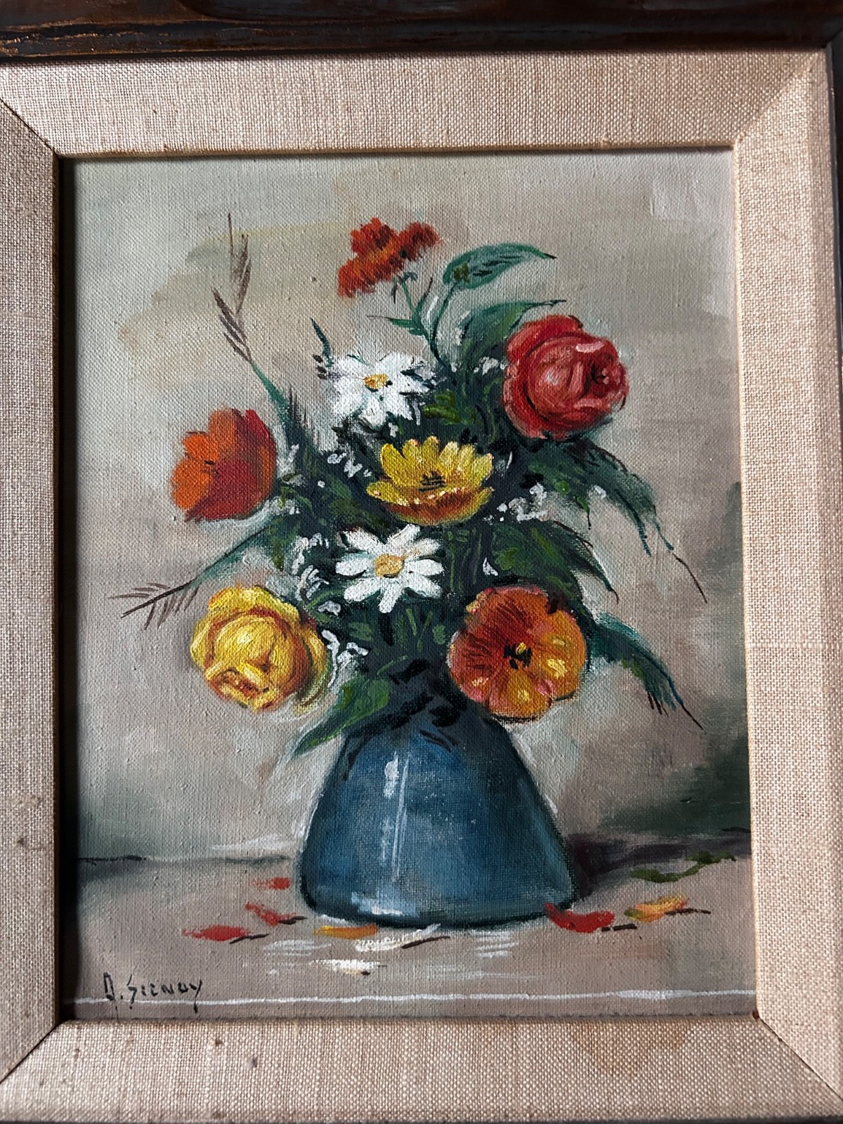GORGEOUS Anco BiltFRAME floral still life oil painting signed 16×18 original art