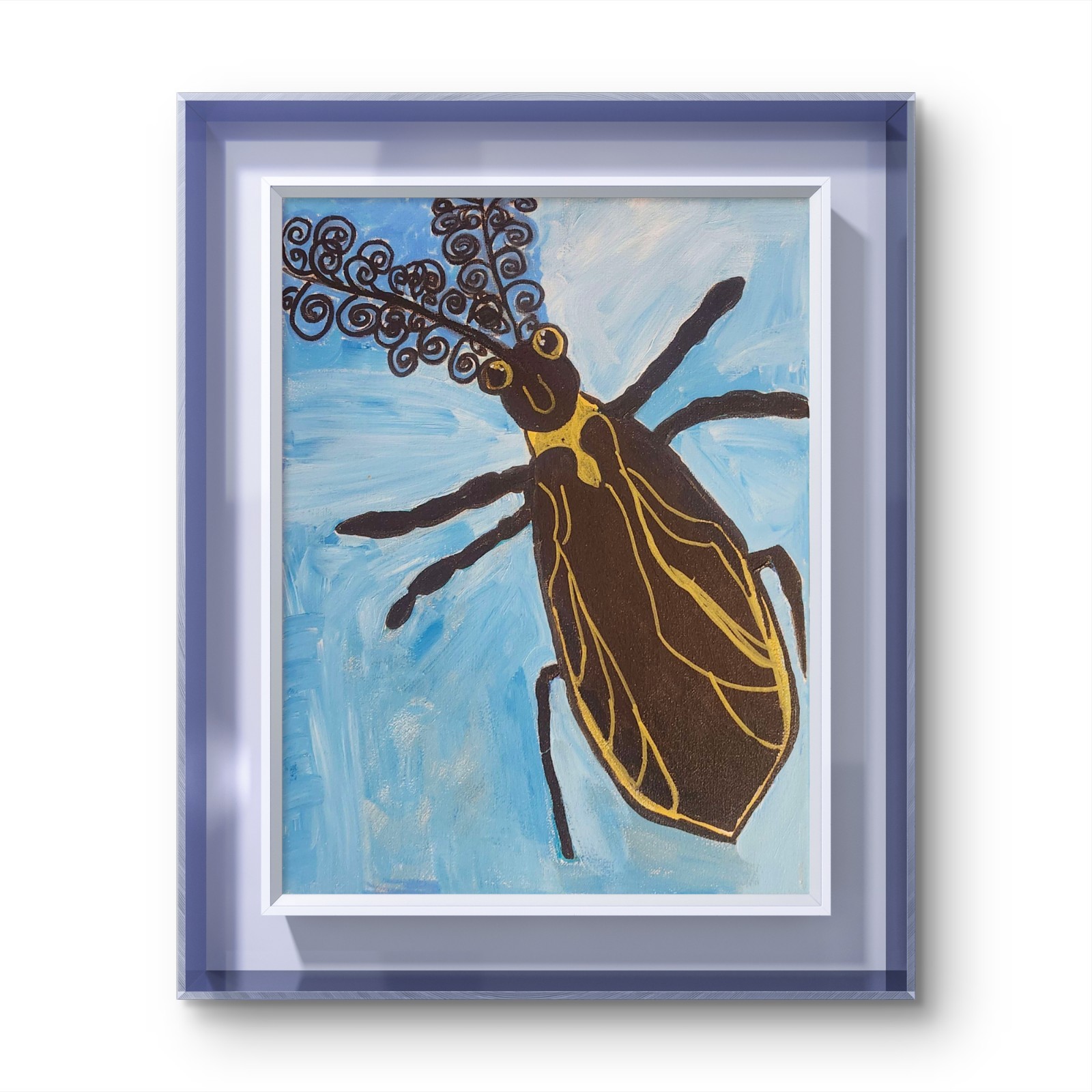 Fancy Insect Glowworm Vibrant Abstract Expressionism Painting 11×14 Canvas