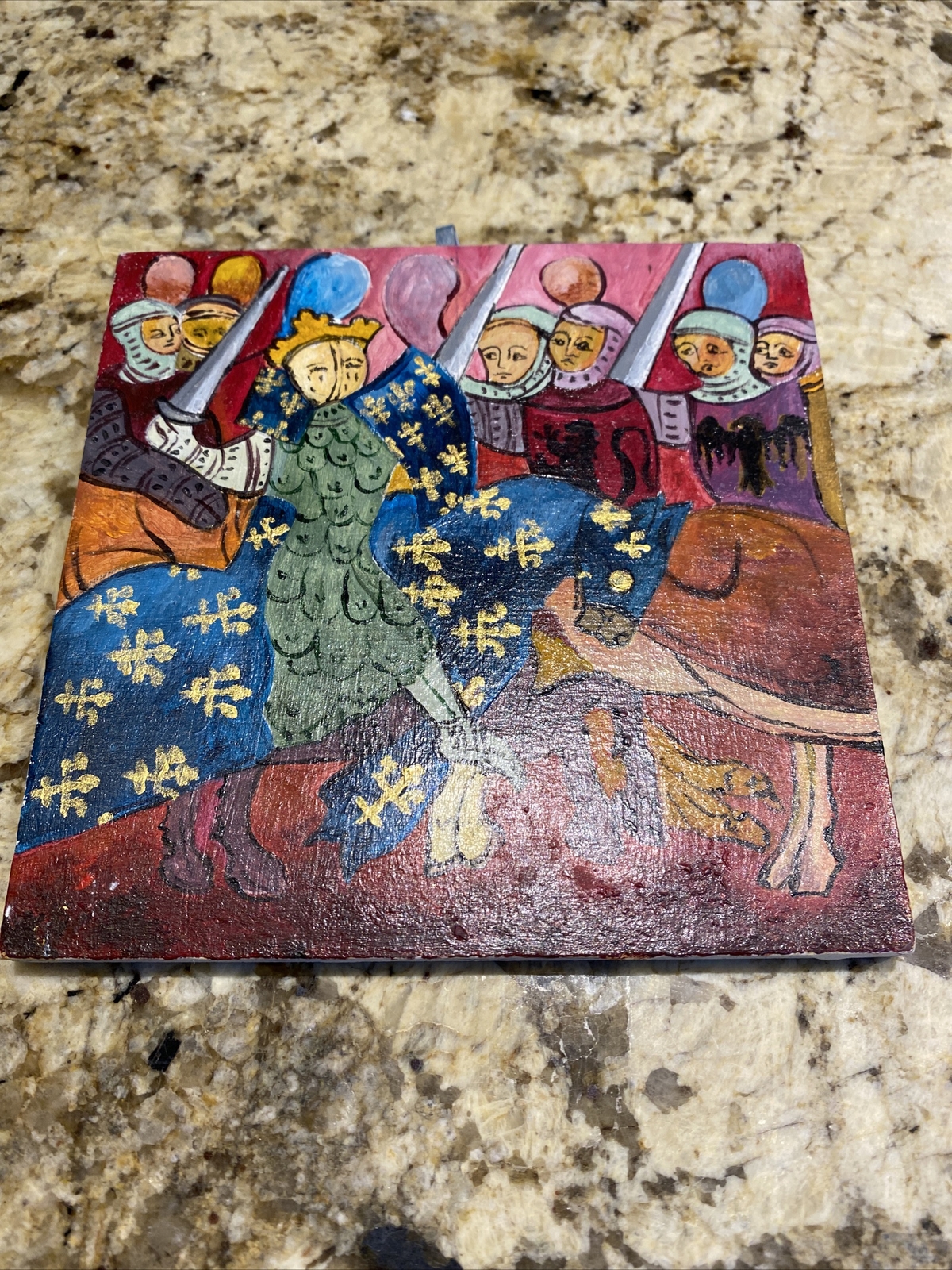 Vintage Hand Painted Knight Wood Plaque Painting Art