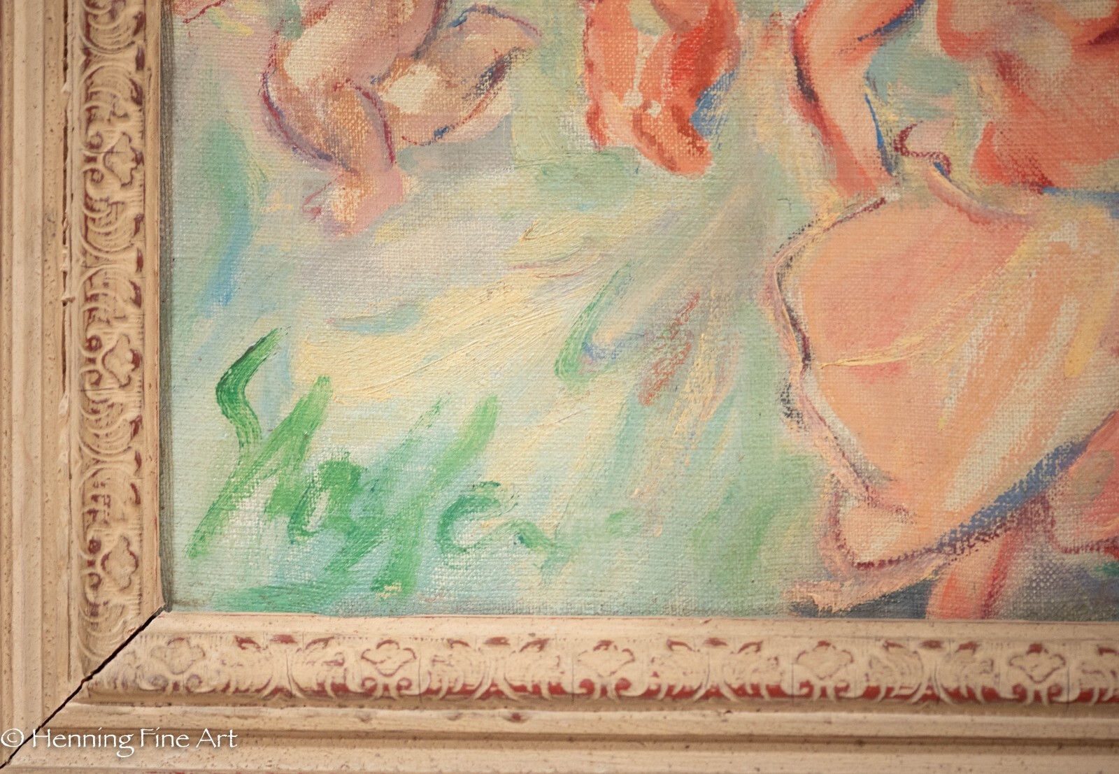 Beautiful Antique Carl Shaffer Impressionist Oil Painting Figures and Cherubs