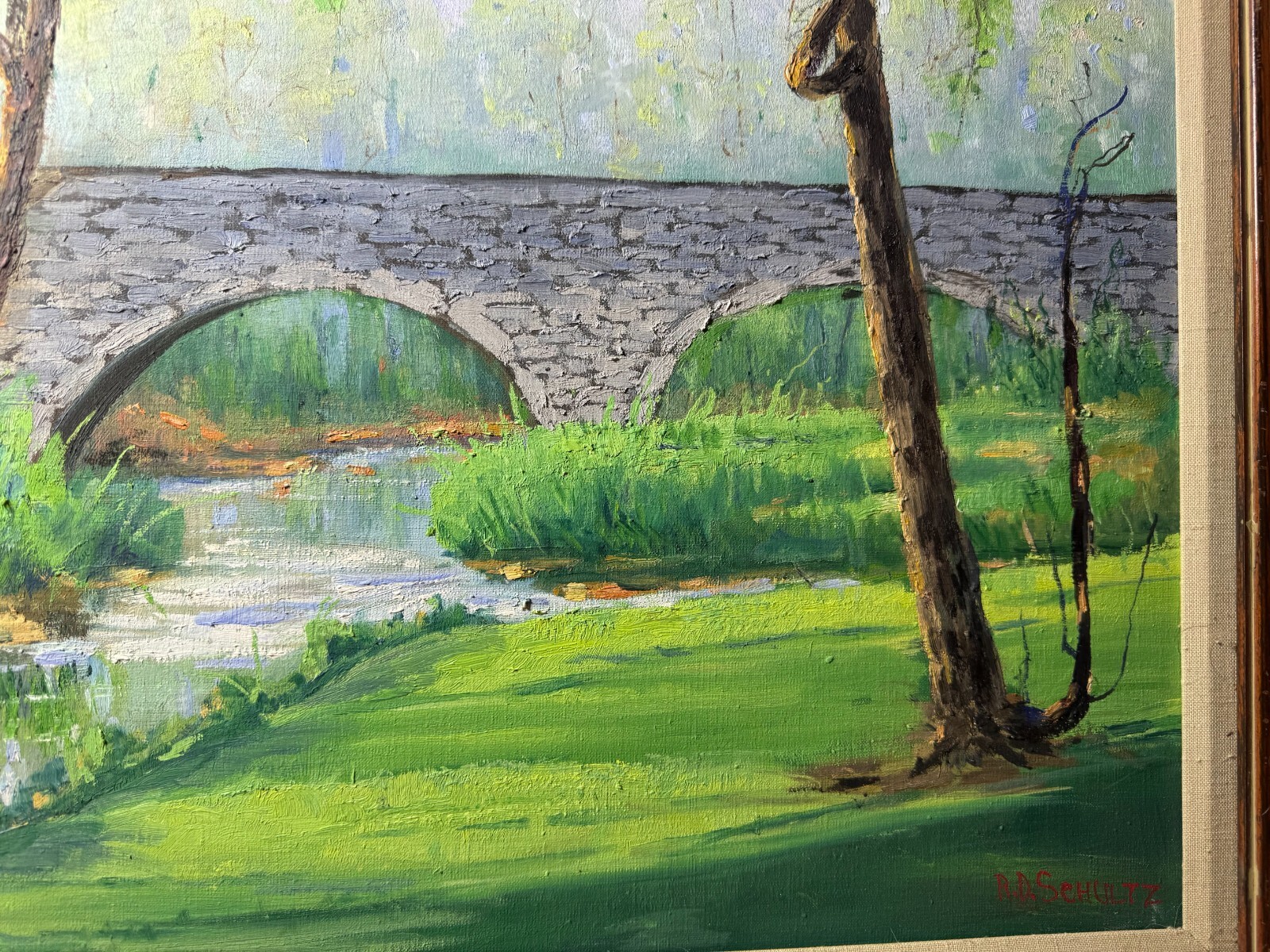 Richard D. Schultz (1915 – 2007) «Stone Bridge, Inwood West VA» Oil Painting